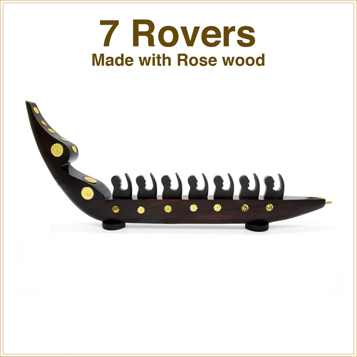 Rosewood Chundan Vallom Miniature with Seven Rowers (Traditional Kerala Snake Boat)