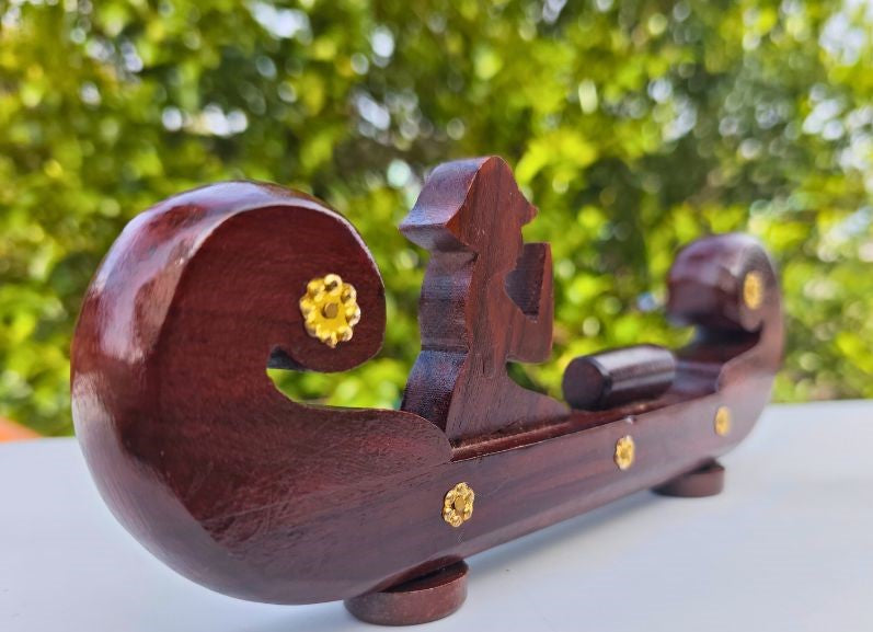 Miniature Kerala Wooden Cargo Ship (Odi Vallom) Handcrafted from Rosewood, Ideal for Home Decoration and Gifting