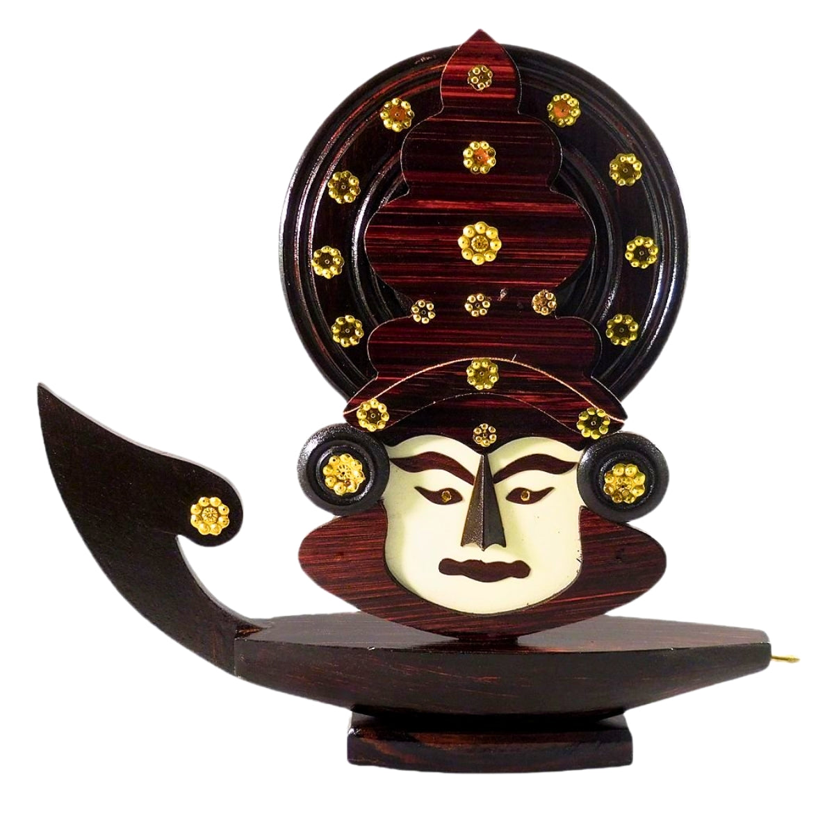 Wooden Kerala Traditional Chundan Boat Curio Miniature with Kathakali Face - 12 Inches