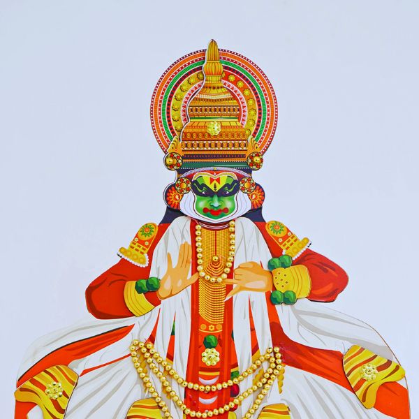 10-Inch Handcrafted Kathakali Wooden Figurine with Stand – Traditional Kerala Art Decor
