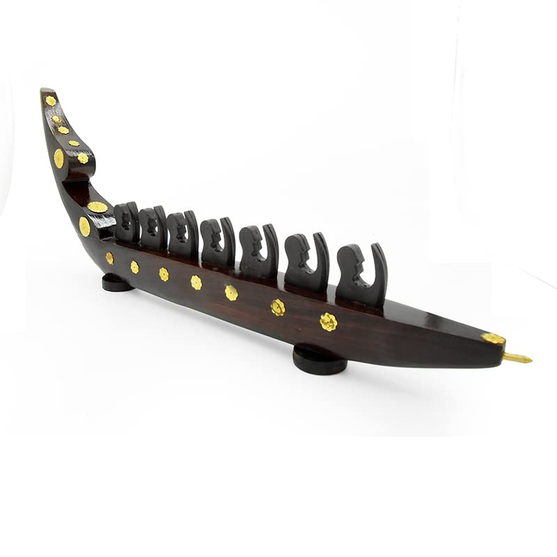 Rosewood Chundan Vallom Miniature with Seven Rowers (Traditional Kerala Snake Boat)