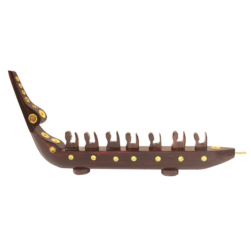 Rosewood Chundan Vallom Miniature with Seven Rowers (Traditional Kerala Snake Boat)