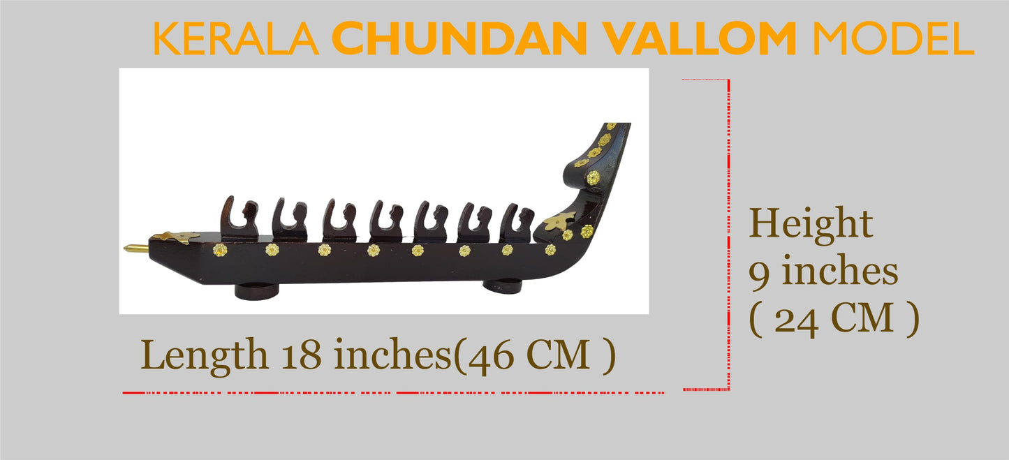 Traditional Snake Boat Miniature (7 Rovers Chundan Vallom, Mahogany Wood) from Kerala