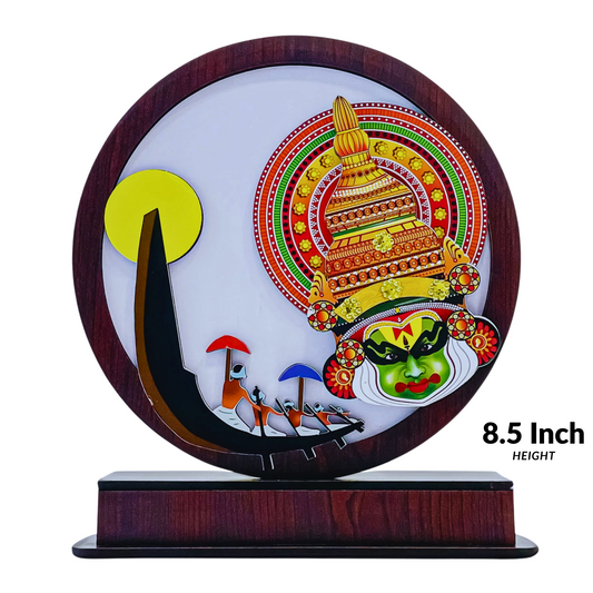 Kerala Cultural Fusion Sculpture – Kathakali & Boat Race Display (8.5 Inches) Handcrafted Kathakali & Vallamkali Sculpture