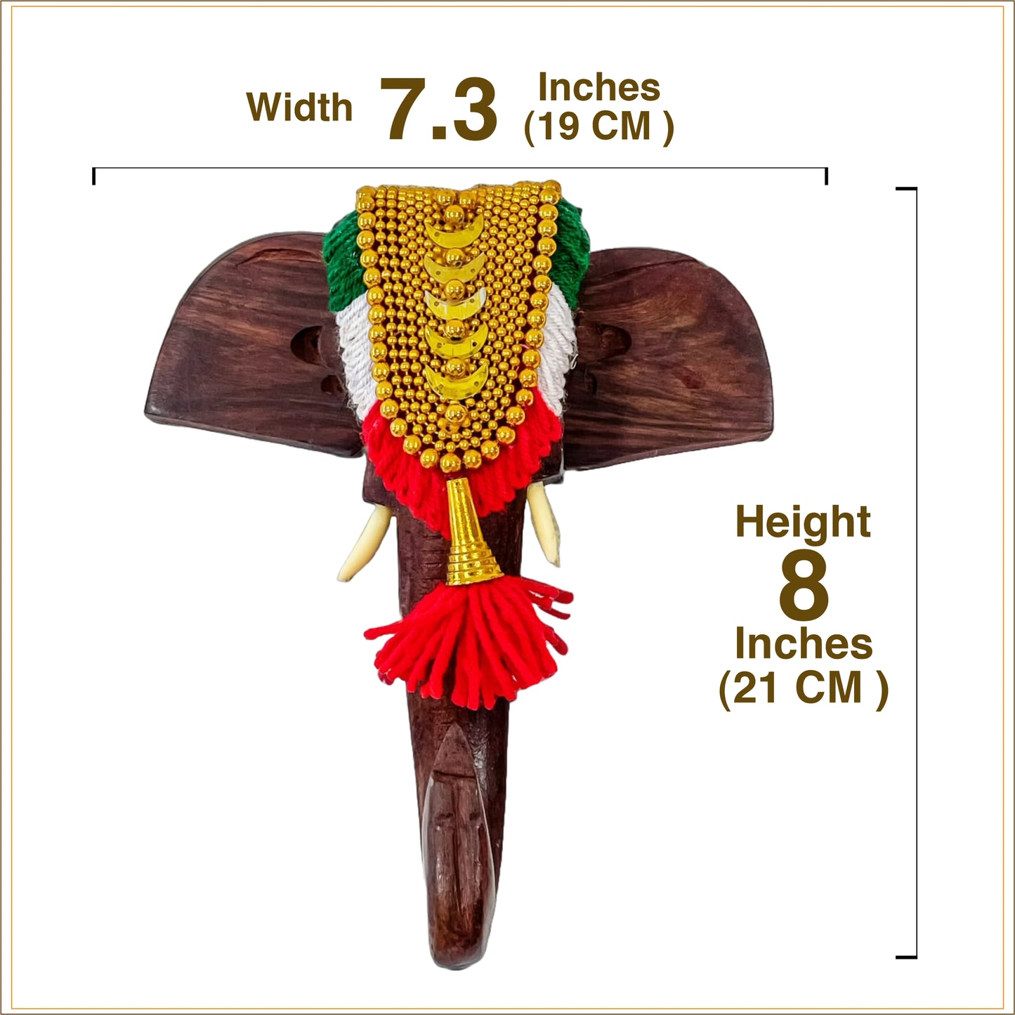8-Inch Handcrafted Rosewood Elephant Head Wall Hanging with Nettipattom for home decor and gifting