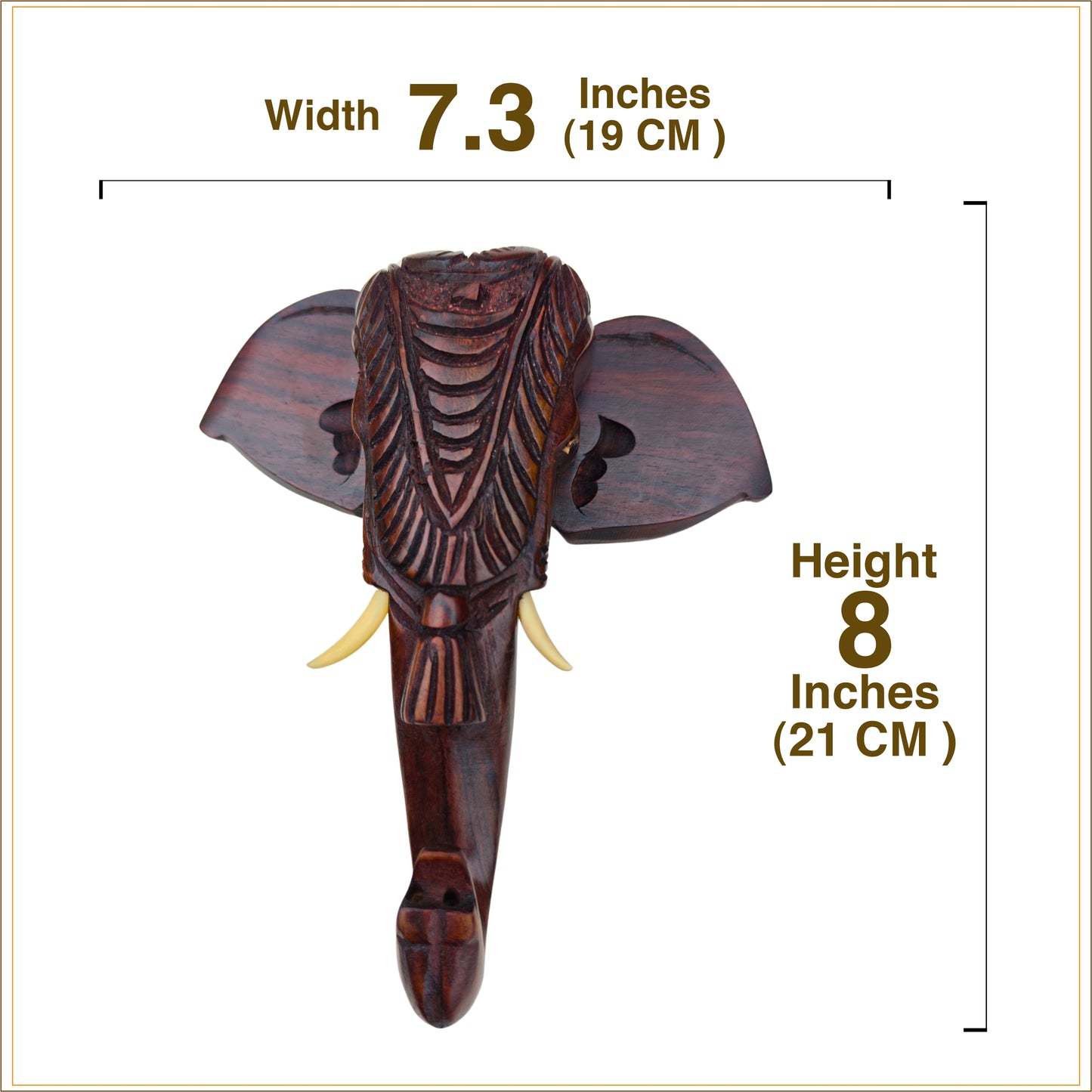 Traditional Indian Décor- Hand-Carved Kerala Elephant Head Wall Hanging with Nettipattom – 8 Inches | Solid Rosewood