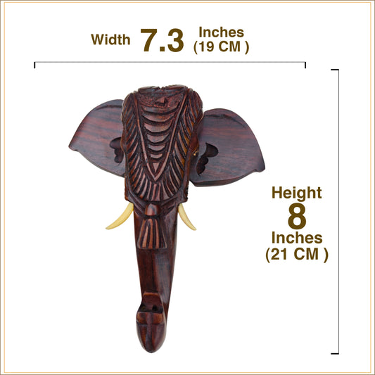 Traditional Indian Décor- Hand-Carved Kerala Elephant Head Wall Hanging with Nettipattom – 8 Inches | Solid Rosewood