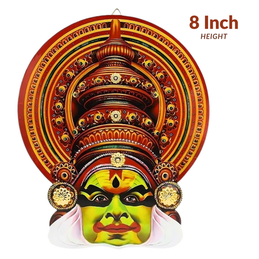 8-Inch Kathakali Wall Art – Traditional Kerala Dance Face | Indian Classical Décor on MDF