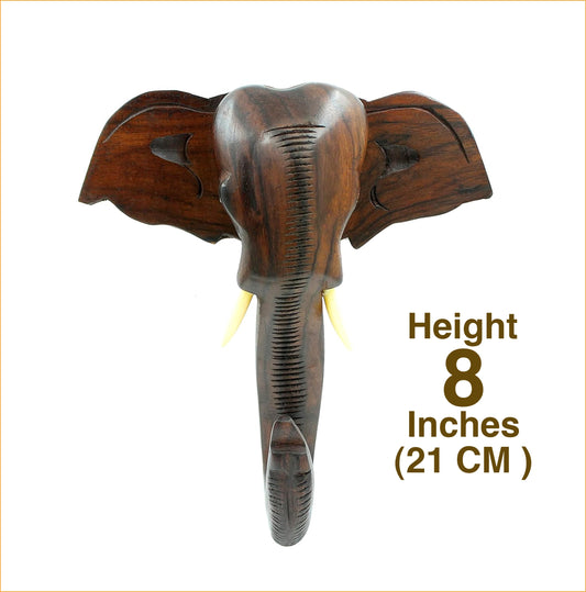 Handcrafted Rosewood Elephant Head Wall Decor – 8-Inch Traditional Kerala Art