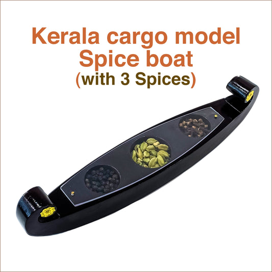 Miniature Cargo boat Spice Boat with three spices 9 inches &nbsp;– Traditional Kerala Craft for Décor and Gifting