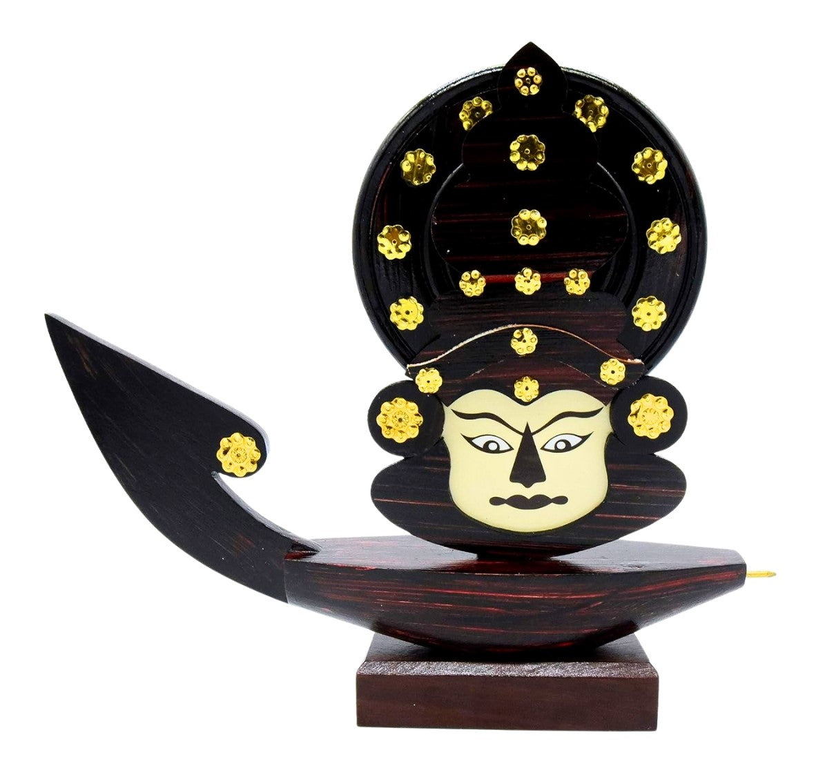 Wooden Kerala Traditional Chundan Boat Curio Miniature with Kathakali Face - 12 Inches