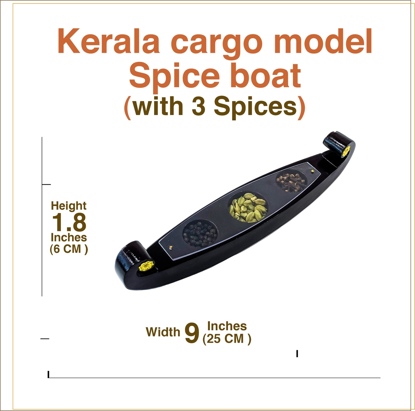 Miniature Cargo boat Spice Boat with three spices 9 inches &nbsp;– Traditional Kerala Craft for Décor and Gifting