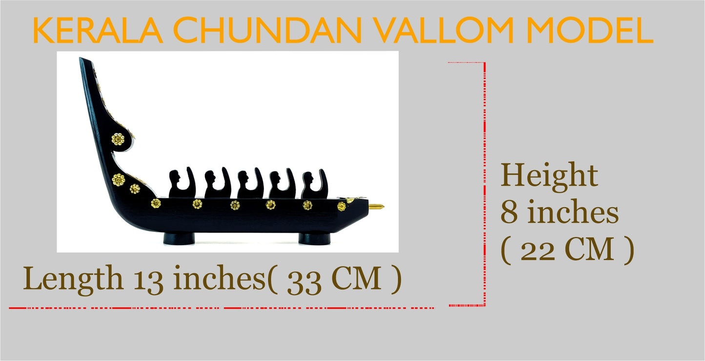 Chundan Vallom (Traditional Snake Boat with Five Oarsmen) Miniature from Kerala, Made in Mahogany Wood