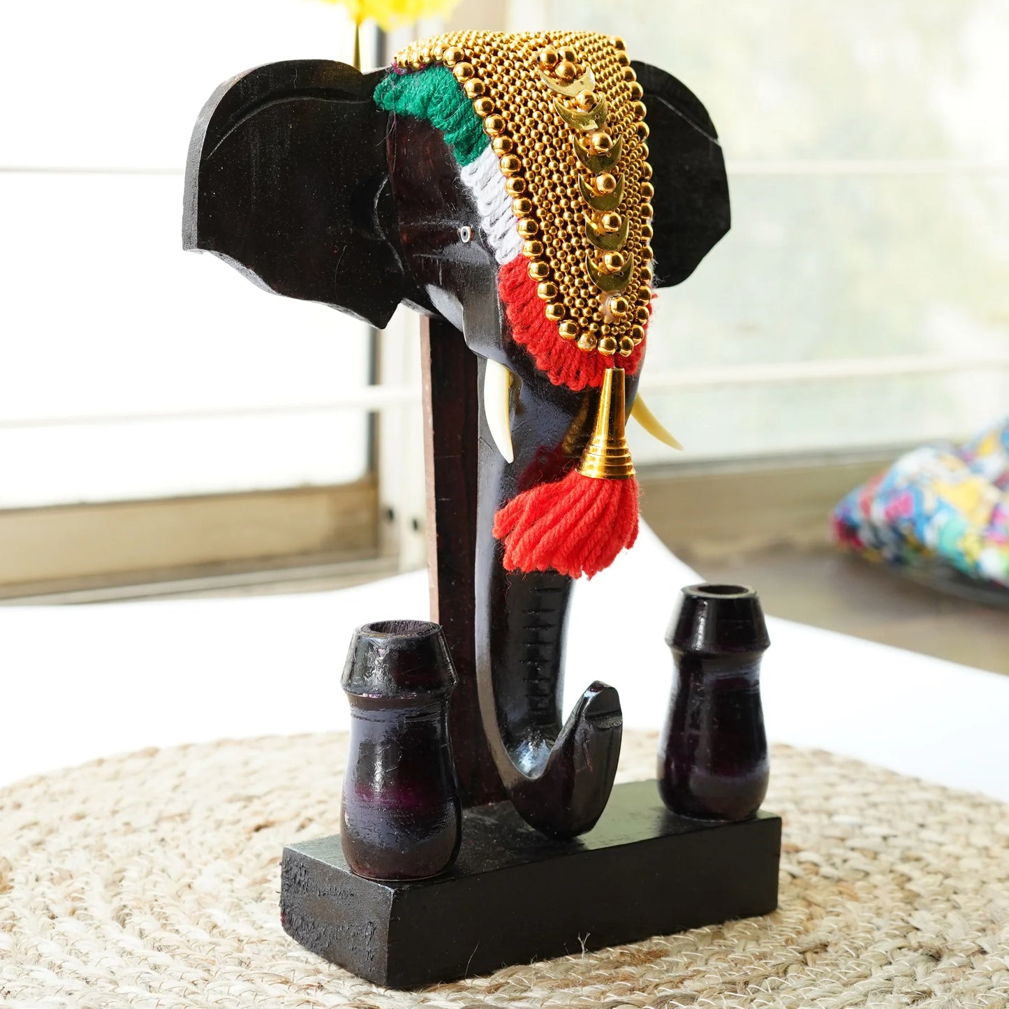 Handcrafted Mahogany Wood Elephant Head Nettipattom Pen Holder – 7 Inches | Kerala Traditional Desk Decor