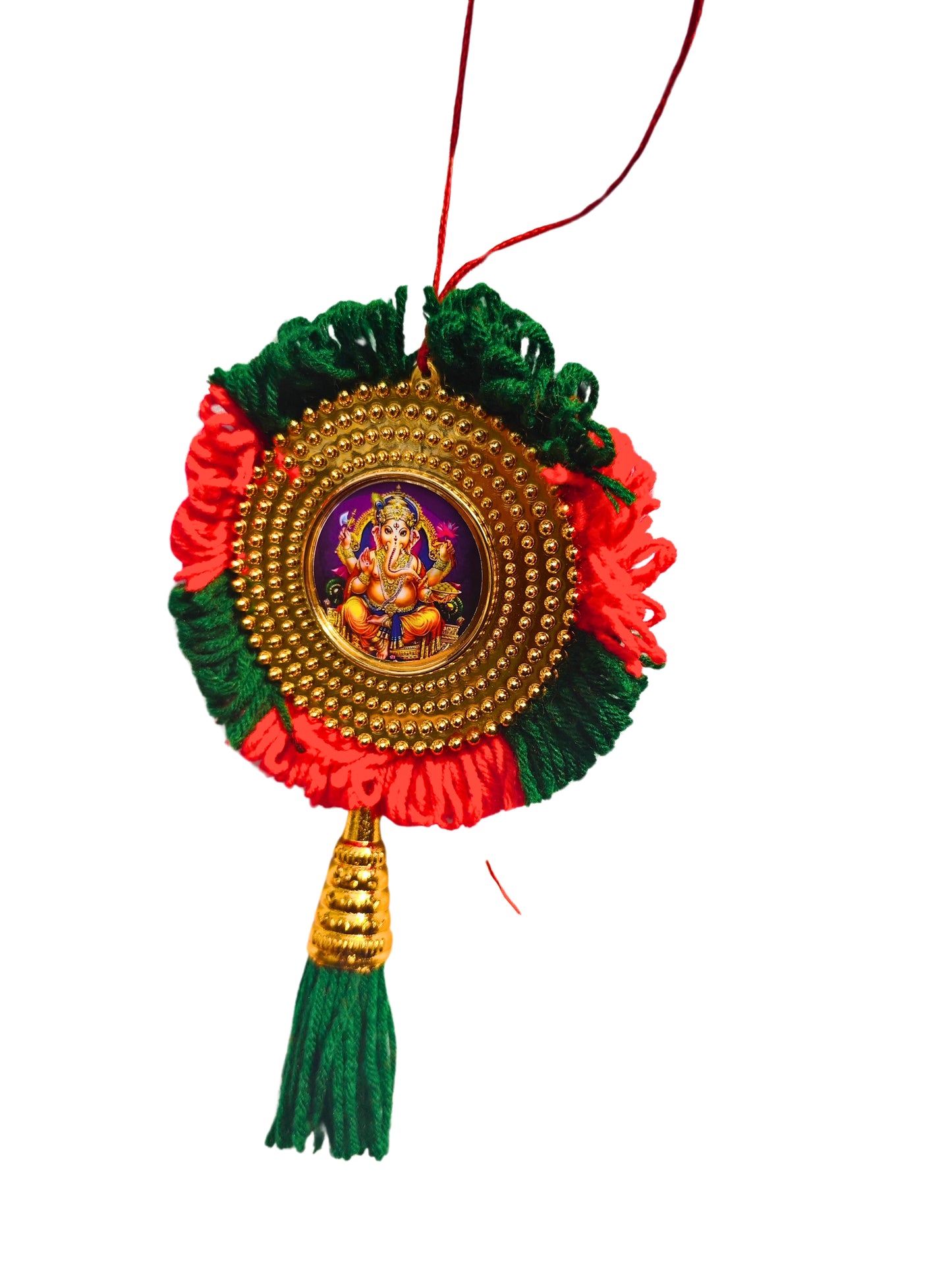 Double-Sided Car Hanging Nettipattom with Sree Ganesha & Sree Guruvayoorappan | Handcrafted Kerala Rearview Mirror Charm