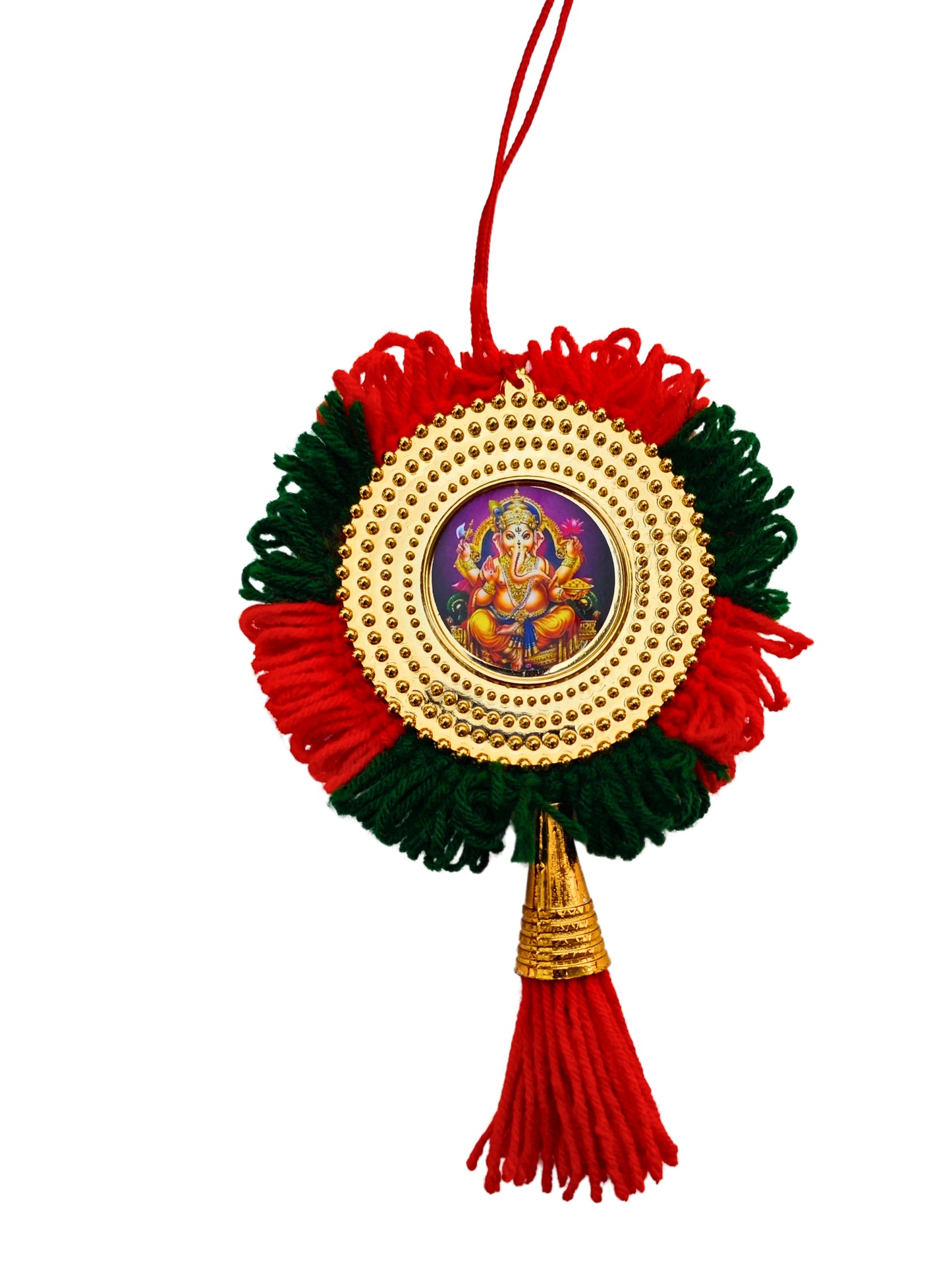 Double-Sided Car Hanging Nettipattom with Sree Ganesha & Sree Guruvayoorappan | Handcrafted Kerala Rearview Mirror Charm