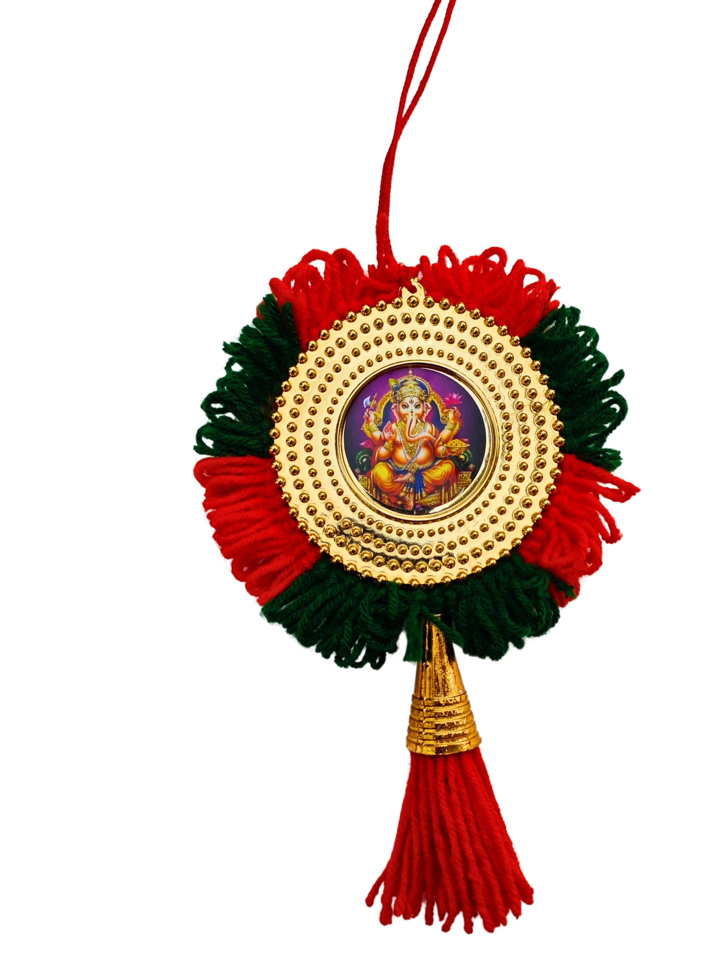 Double-Sided Car Hanging Nettipattom with Sree Ganesha & Sree Guruvayoorappan | Handcrafted Kerala Rearview Mirror Charm