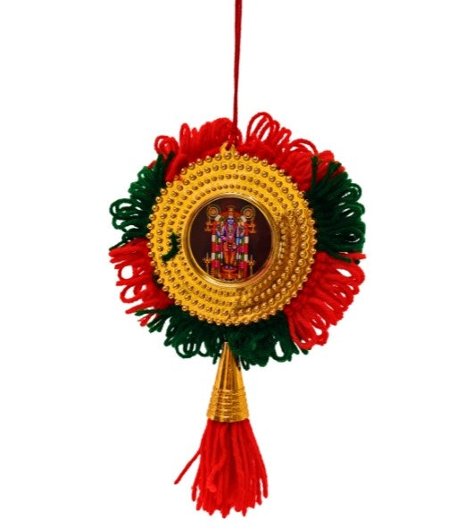 Double-Sided Car Hanging Nettipattom with Sree Ganesha & Sree Guruvayoorappan | Handcrafted Kerala Rearview Mirror Charm