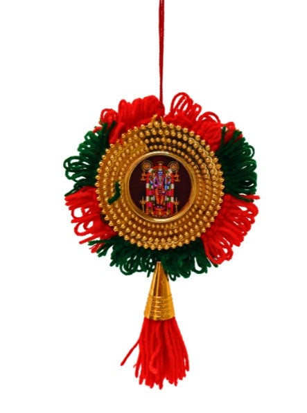 Double-Sided Car Hanging Nettipattom with Sree Ganesha & Sree Guruvayoorappan | Handcrafted Kerala Rearview Mirror Charm