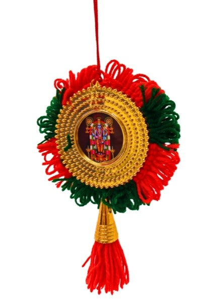 Double-Sided Car Hanging Nettipattom with Sree Ganesha & Sree Guruvayoorappan | Handcrafted Kerala Rearview Mirror Charm