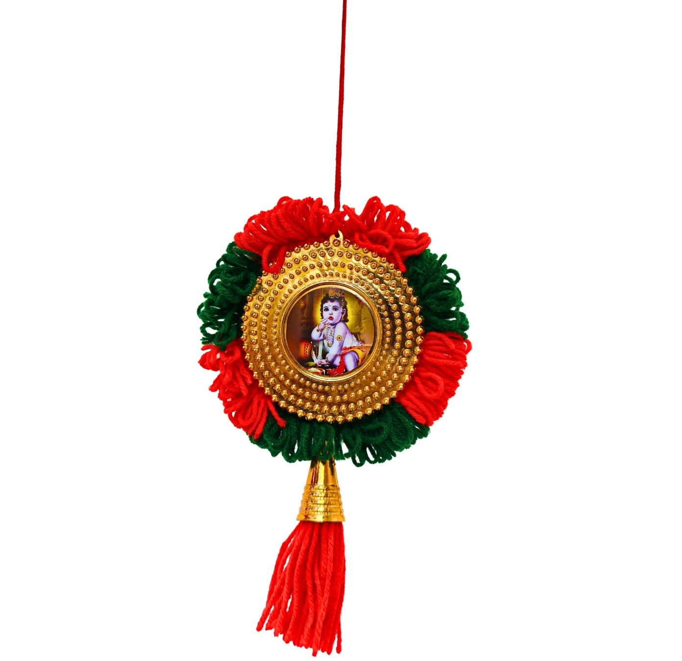 Double-Sided Car Hanging Nettipattom with Sree Ganesha & Sree Krishna | Handcrafted Rearview Mirror Charm – Kerala-Inspired Décor