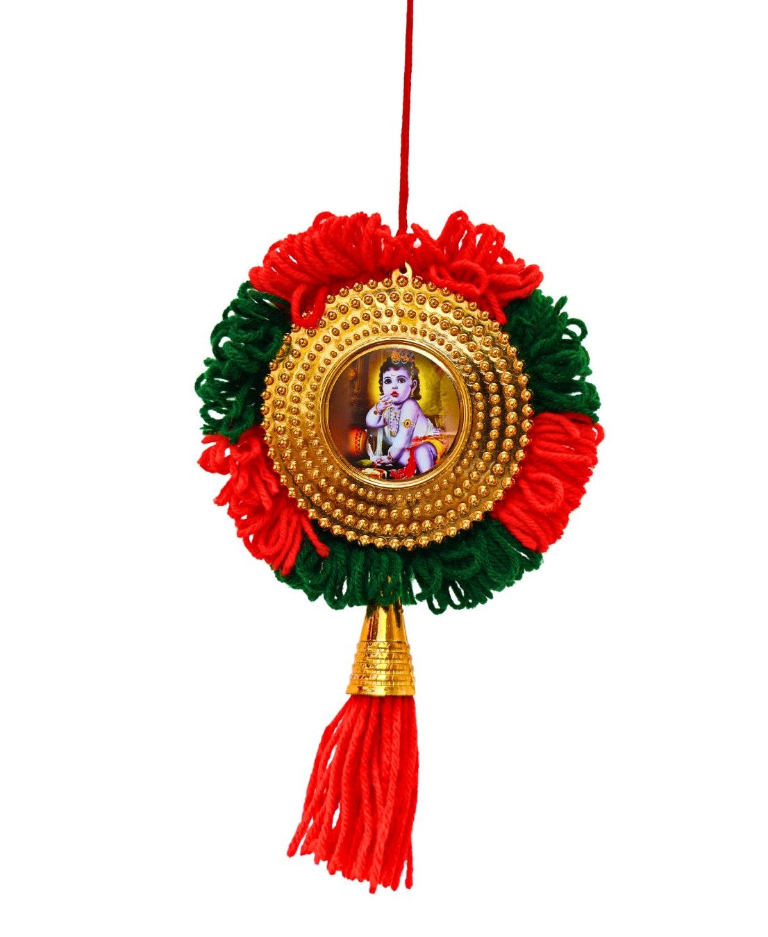 Double-Sided Car Hanging Nettipattom with Sree Ganesha & Sree Krishna | Handcrafted Rearview Mirror Charm – Kerala-Inspired Décor