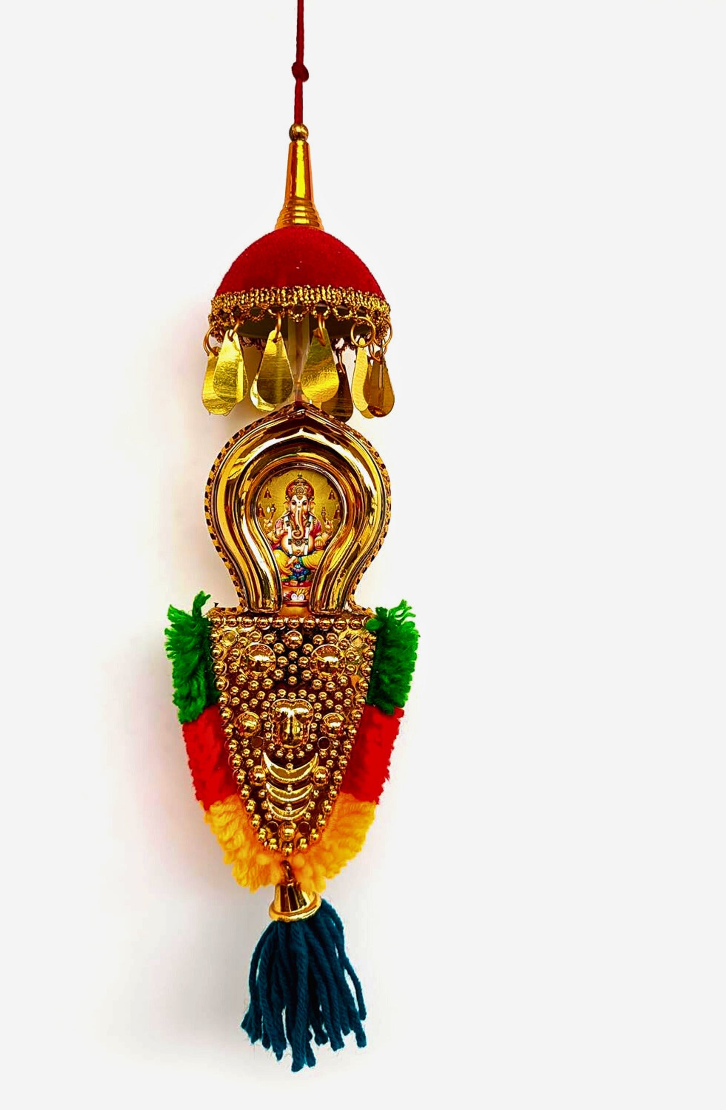 Car Hanging Nettipattam – Double-Sided Lord Krishna & Siva Parvathi Design | 7-Inch Oval Frame | Handcrafted Rearview Mirror Charm