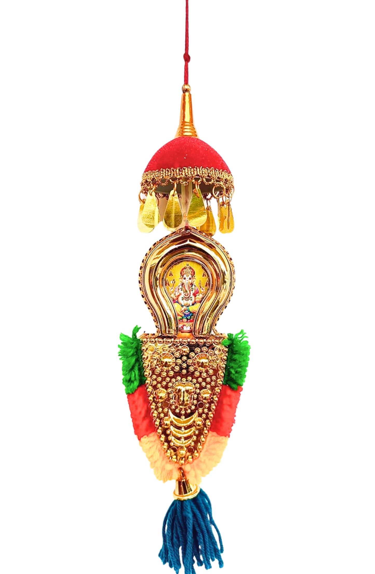 Car Hanging Nettipattom with Double-Sided Designs of Lord Ganesh &  Sree Ayyappan – 7 Inch Oval Frame | Handcrafted Rearview Mirror Charm