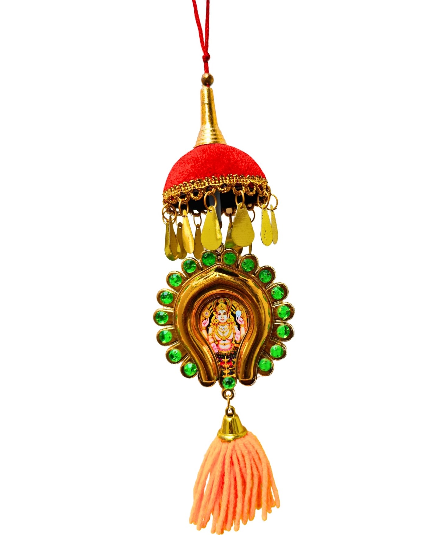 Double-Sided Oval Car Hanging Nettipattam – Sree Ganesh & Chottanikkara Devi | Handcrafted Kerala Rearview Charm (7 Inch)