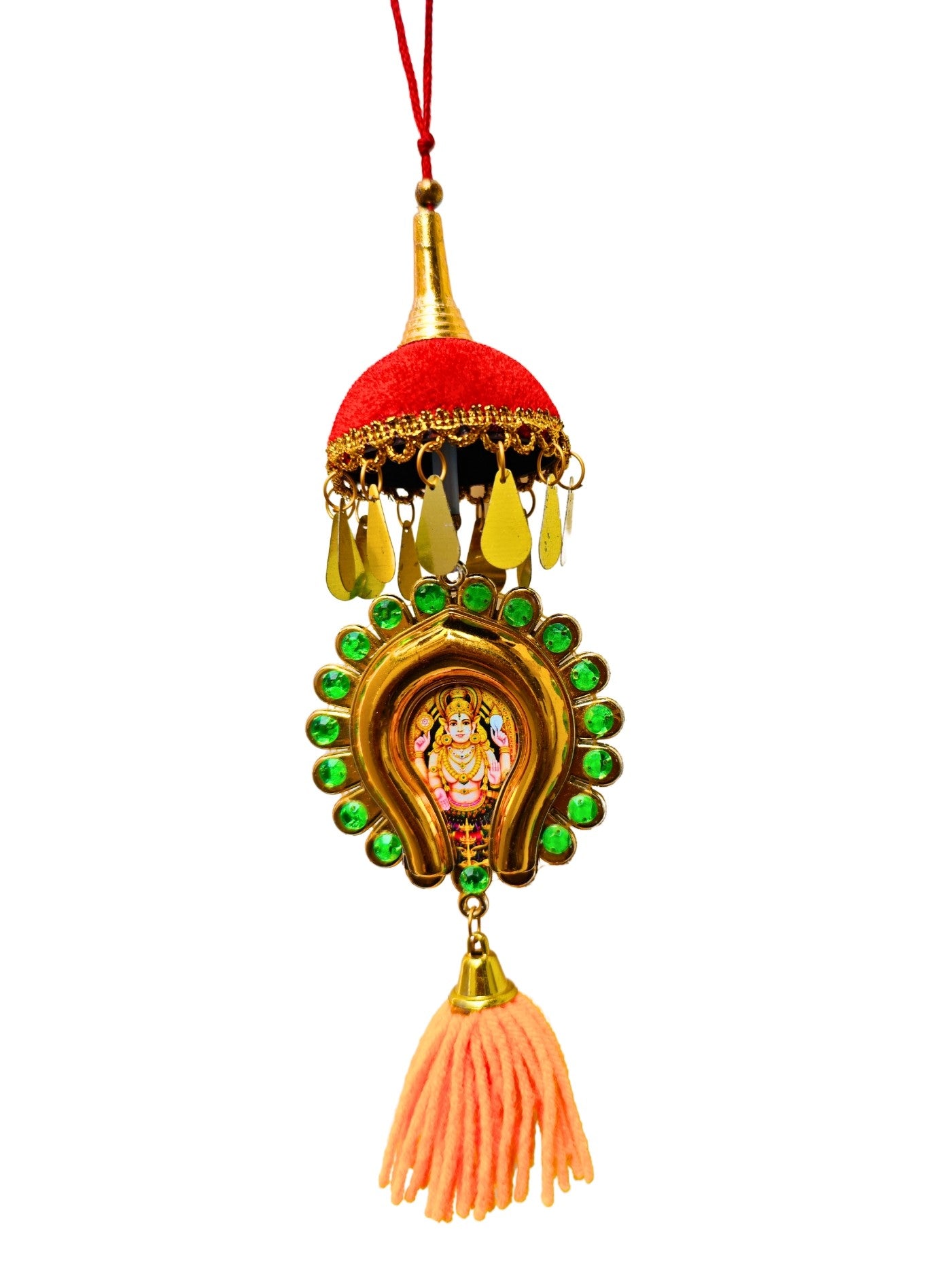 Double-Sided Oval Car Hanging Nettipattam – Sree Ganesh & Chottanikkara Devi | Handcrafted Kerala Rearview Charm (7 Inch)