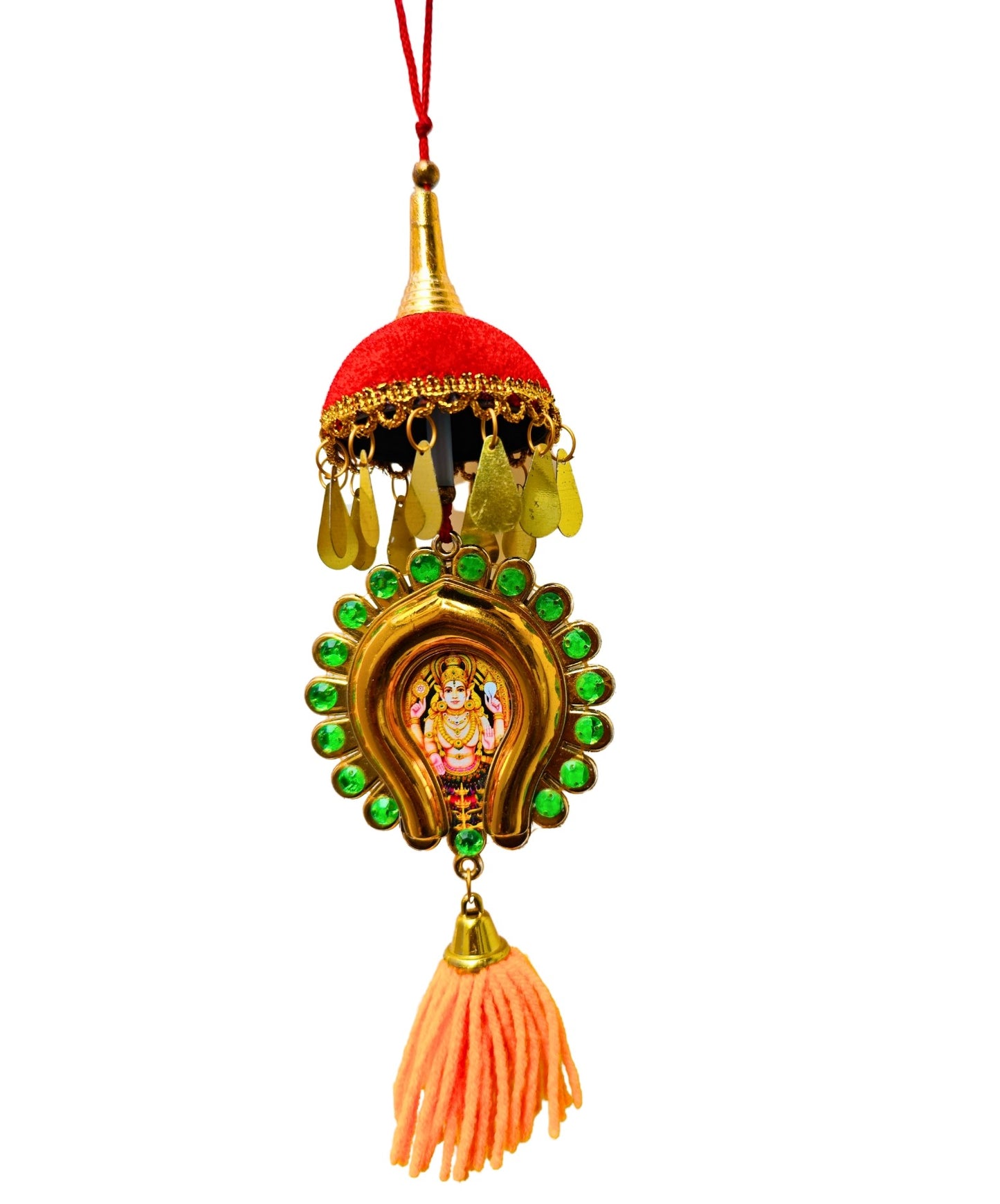 Double-Sided Oval Car Hanging Nettipattam – Sree Ganesh & Chottanikkara Devi | Handcrafted Kerala Rearview Charm (7 Inch)