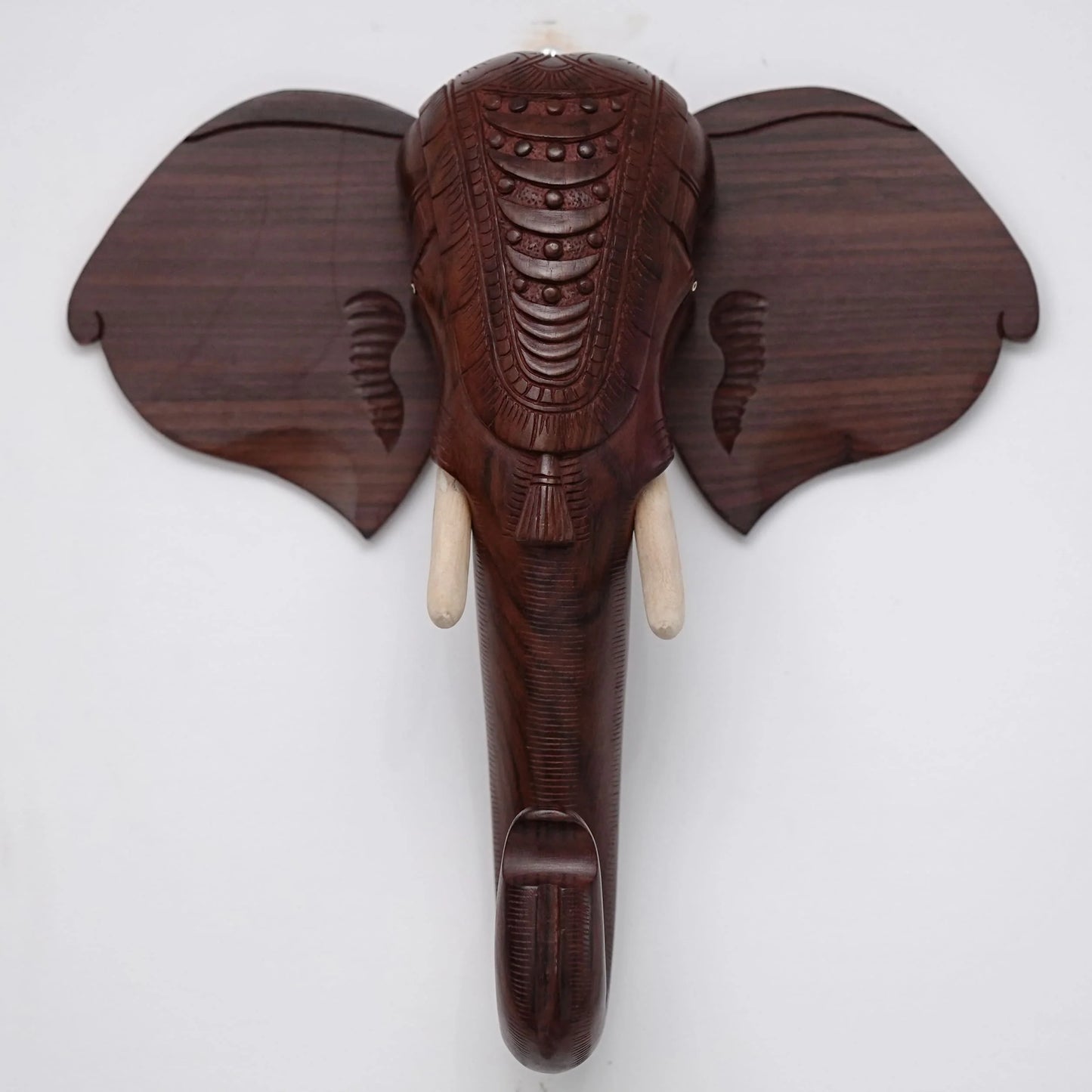 Wooden Hand-Carved Kerala Elephant Head for Wall Decor and Gifting (16 Inches)