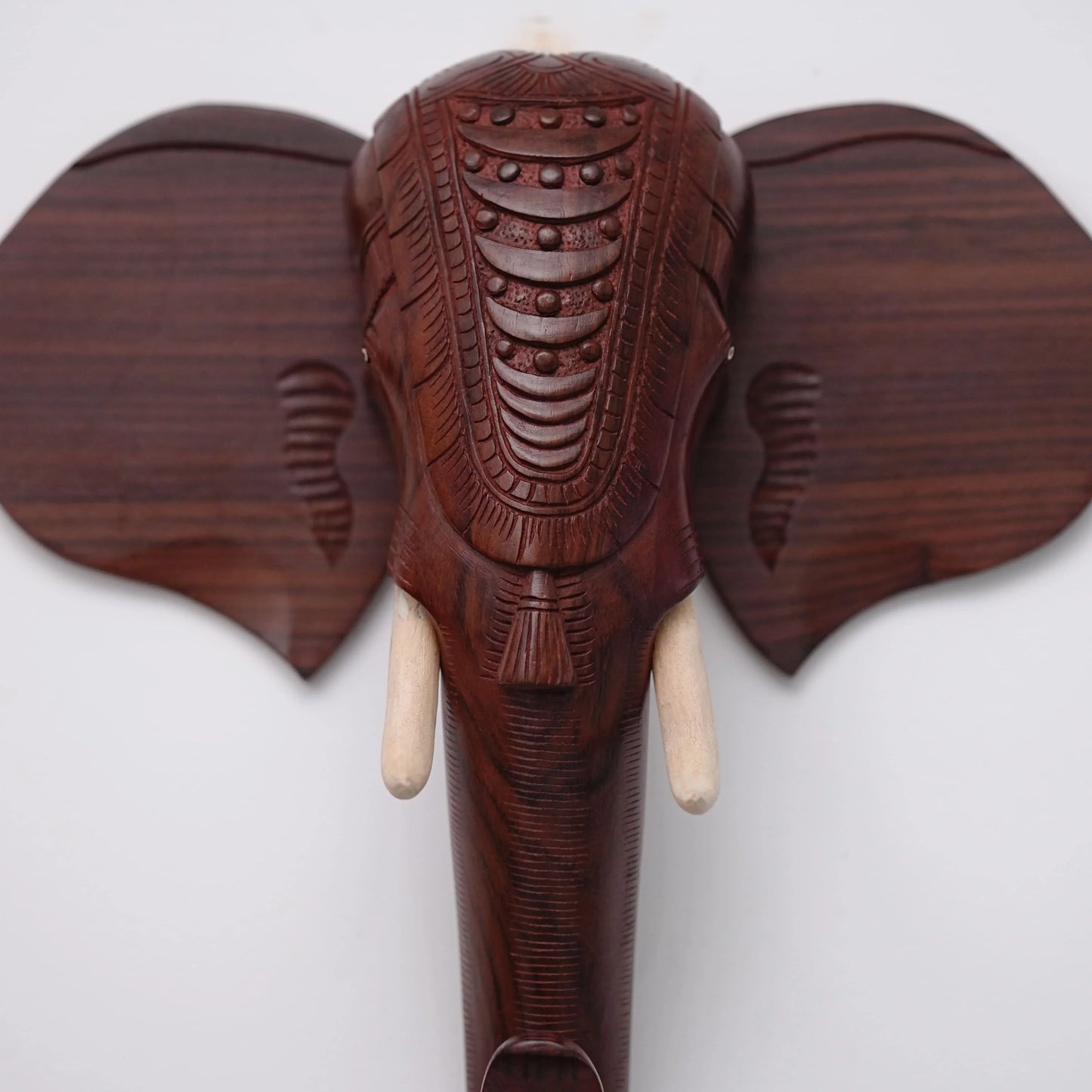 Wooden Hand-Carved Kerala Elephant Head for Wall Decor and Gifting (16 Inches)