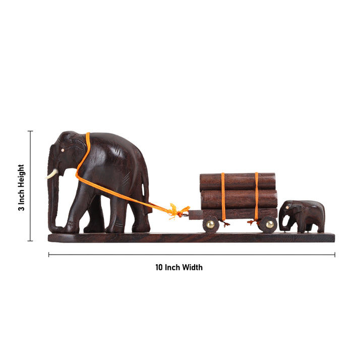 Mother and Baby Elephant Pulling Cart – Handcrafted Rosewood Figurine (10") Kerala home decor