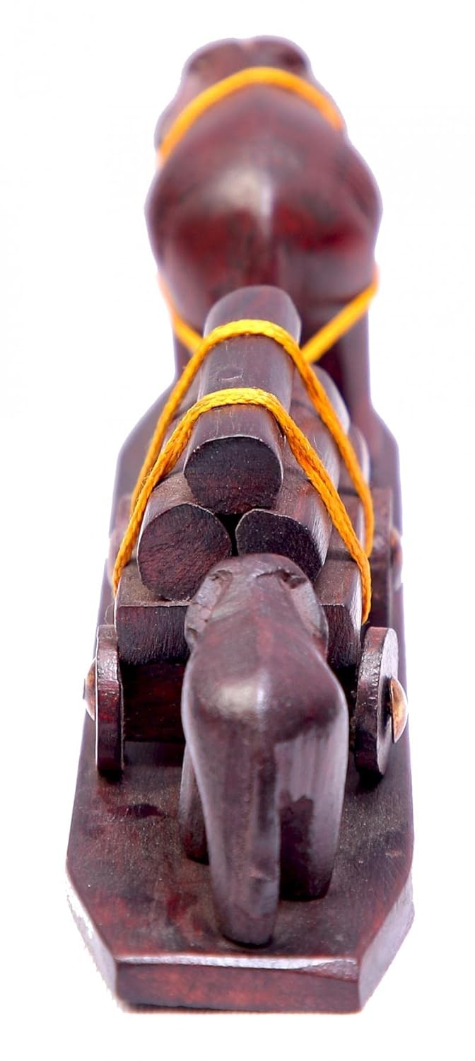 Handcrafted Rosewood Elephant Figurine – Mother & Calf Pulling Loaded Cart (11 Inches)