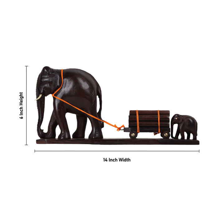 Elegant Elephant Cart Showpiece – Luxury Handcrafted Gift in Rosewood (14") Kerala handicrafts
