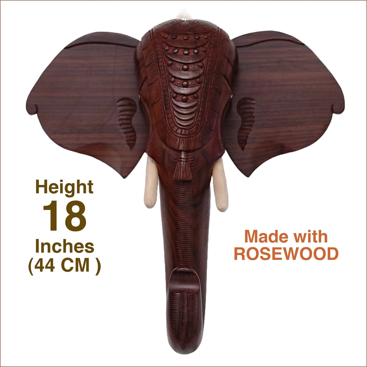Wooden Hand-Carved Kerala Elephant Head for Wall Decor and Gifting (18 Inches)