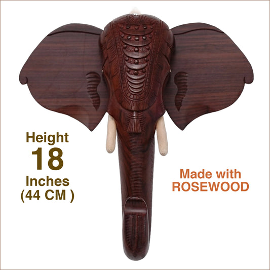 Wooden Hand-Carved Kerala Elephant Head for Wall Decor and Gifting (18 Inches)