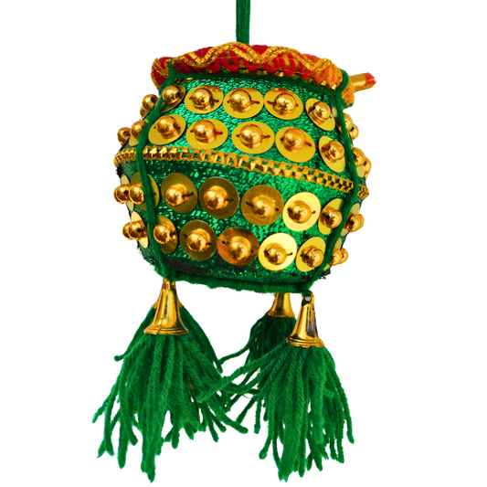 Miniature Uri Pot Car Hanging – Green Maakhan Matki with Flute
