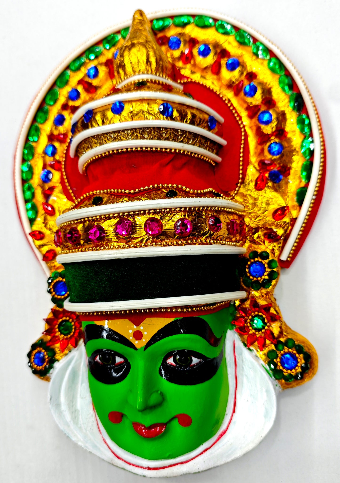 Kathakali Mask Wall Hanging in Fibre – Premium Quality | Handcrafted with Beads & Sequins – 12 Inches