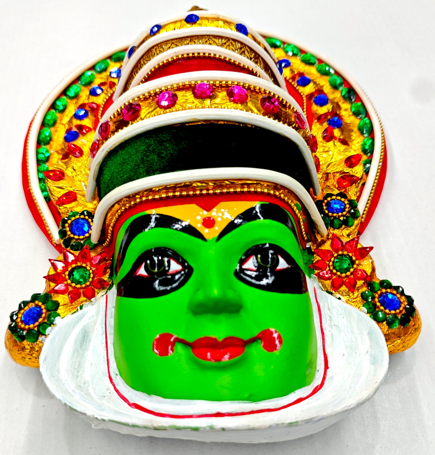 Kathakali Mask Wall Hanging in Fibre – Premium Quality | Handcrafted with Beads & Sequins – 12 Inches
