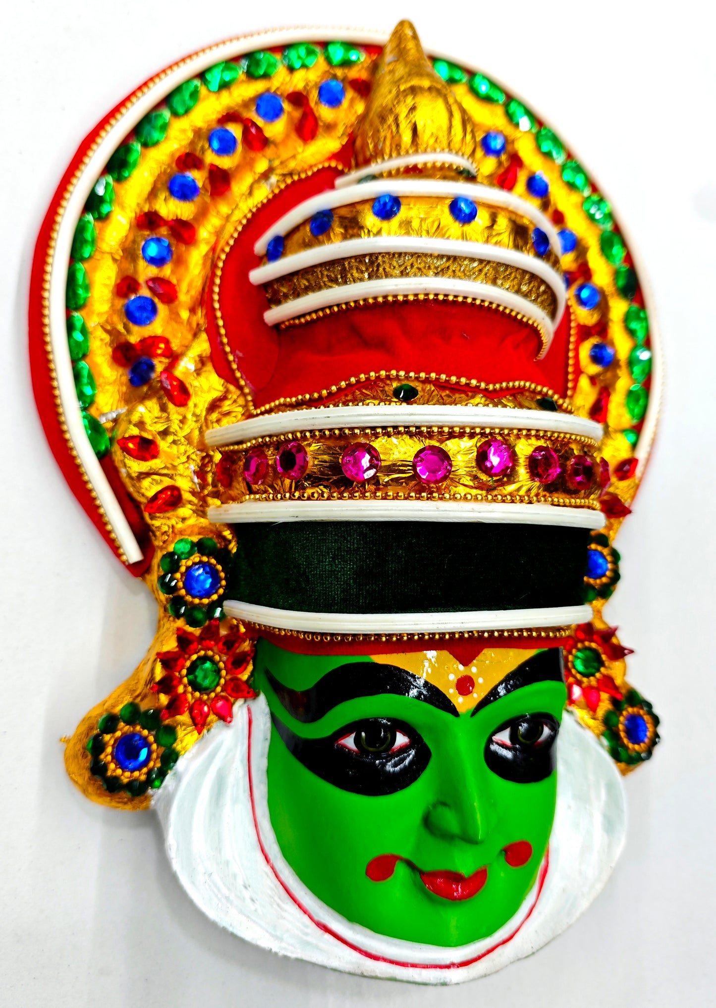 Kathakali Mask Wall Hanging in Fibre – Premium Quality | Handcrafted with Beads & Sequins – 12 Inches