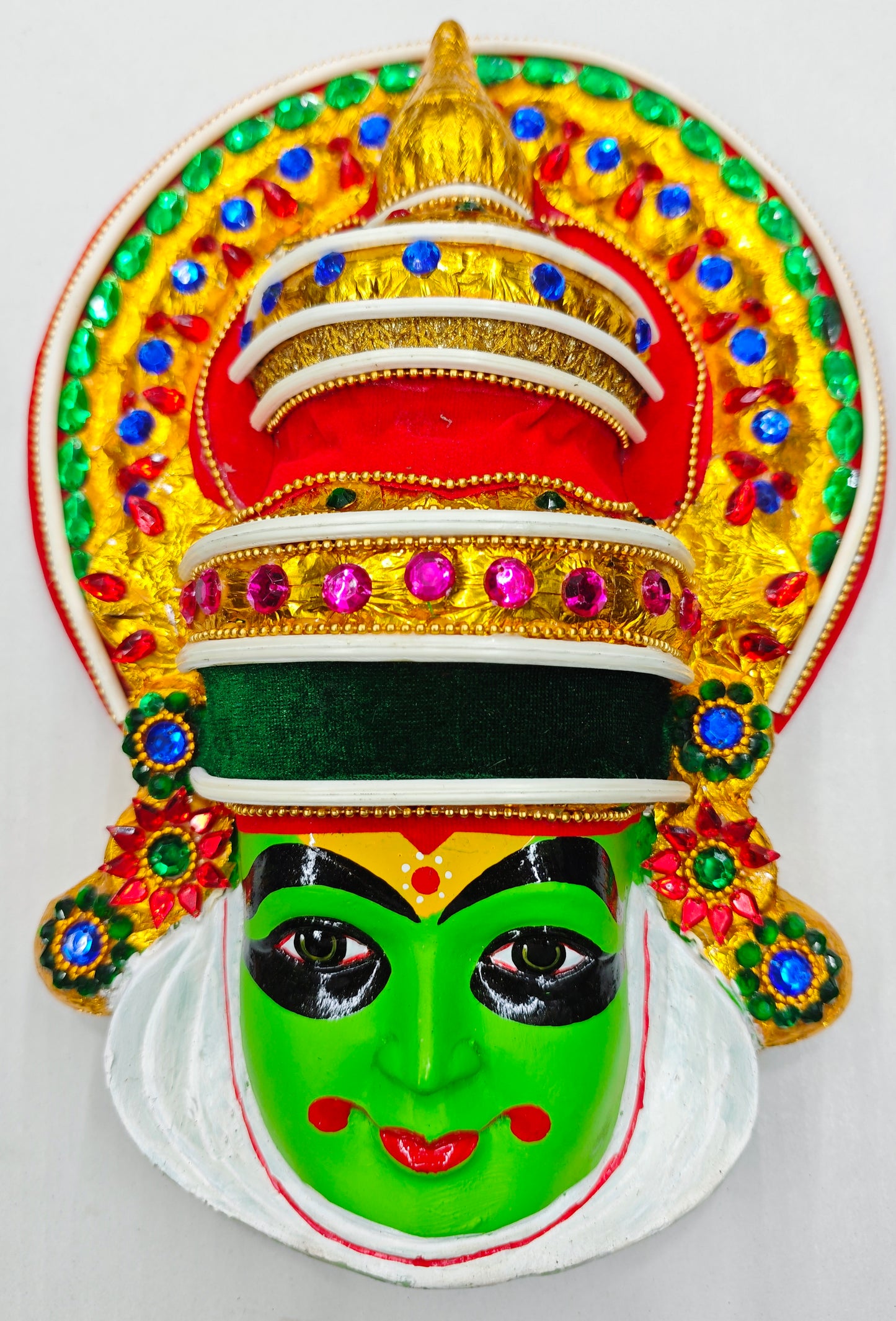 Kathakali Mask Wall Hanging in Fibre – Premium Quality | Handcrafted with Beads & Sequins – 12 Inches