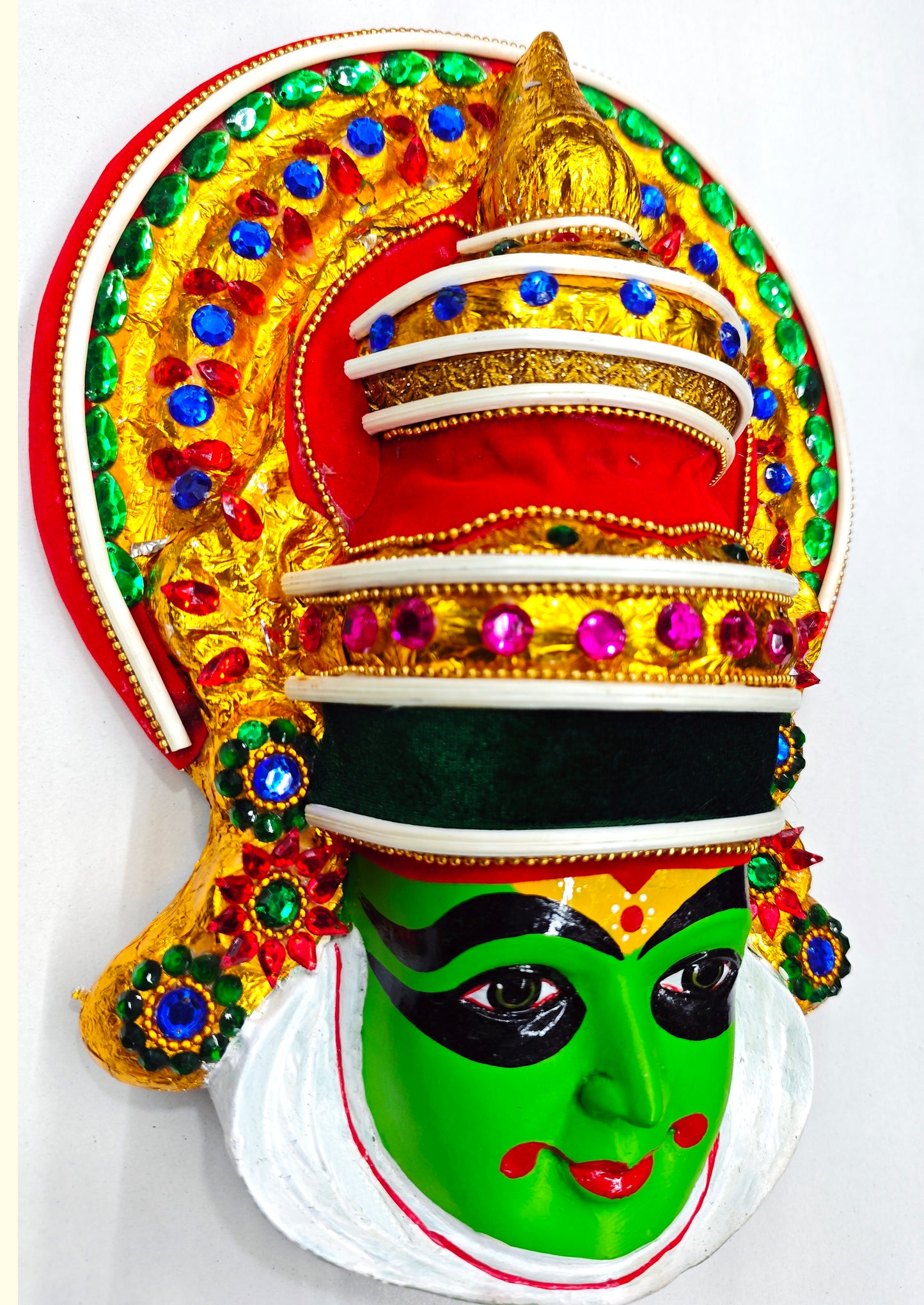 Kathakali Mask Wall Hanging in Fibre – Premium Quality | Handcrafted with Beads & Sequins – 12 Inches