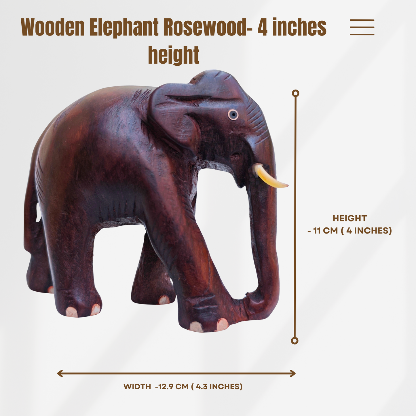 4-Inch Handcrafted Wooden Elephant Miniature – Kerala Artisan Showpiece for Home Décor & Gifting