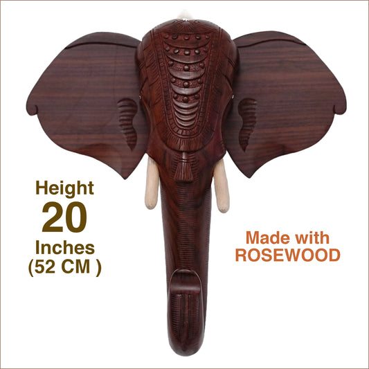 Wooden Hand-Carved Kerala Elephant Head for Wall Decor and Gifting (20 Inches)