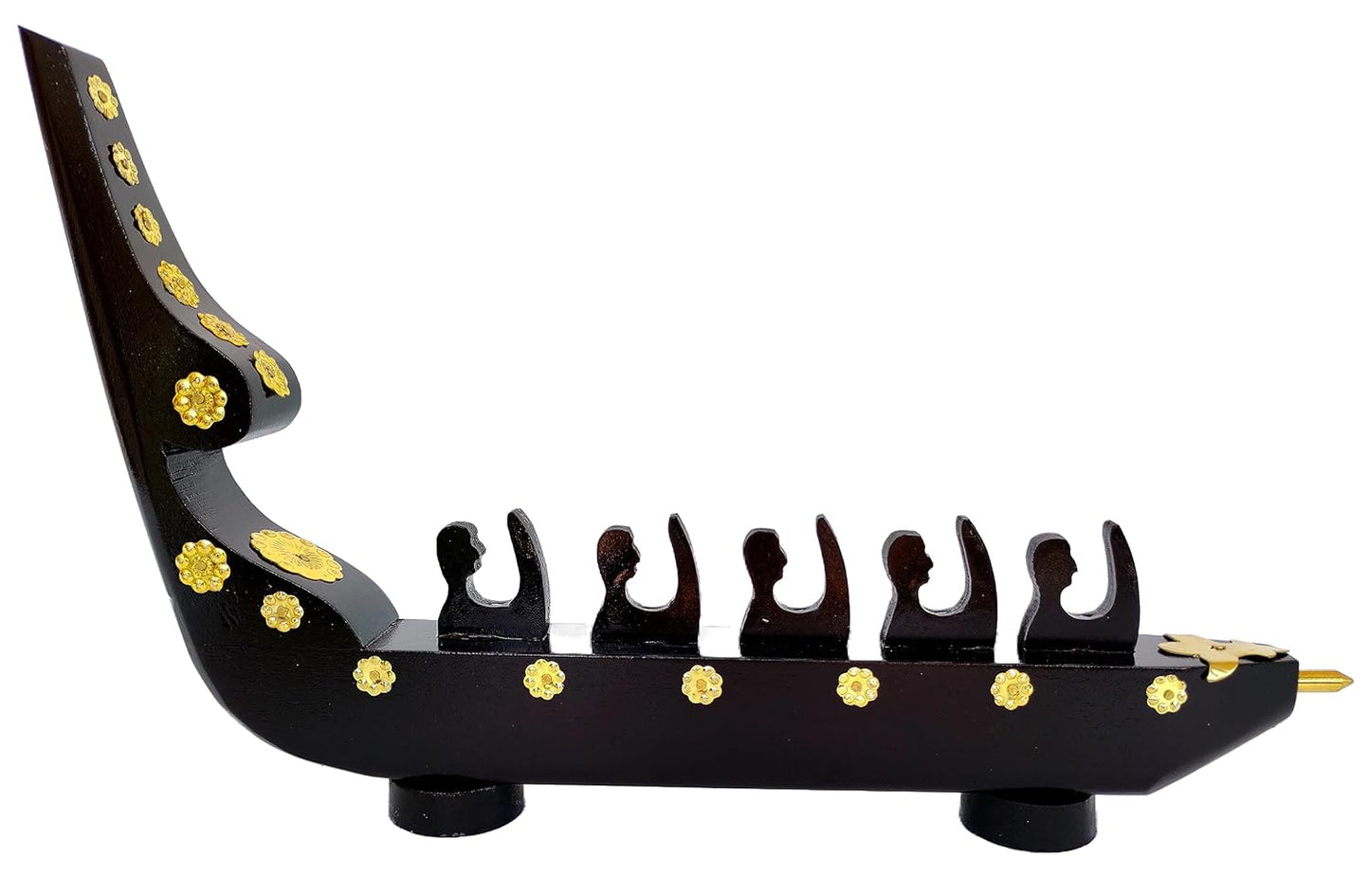 Chundan Vallom (Traditional Snake Boat with Five Oarsmen) Miniature from Kerala, Made in Mahogany Wood