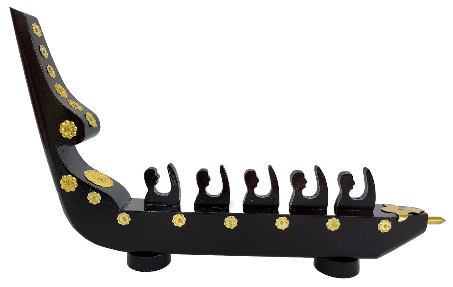 Chundan Vallom (Traditional Snake Boat with Five Oarsmen) Miniature from Kerala, Made in Mahogany Wood