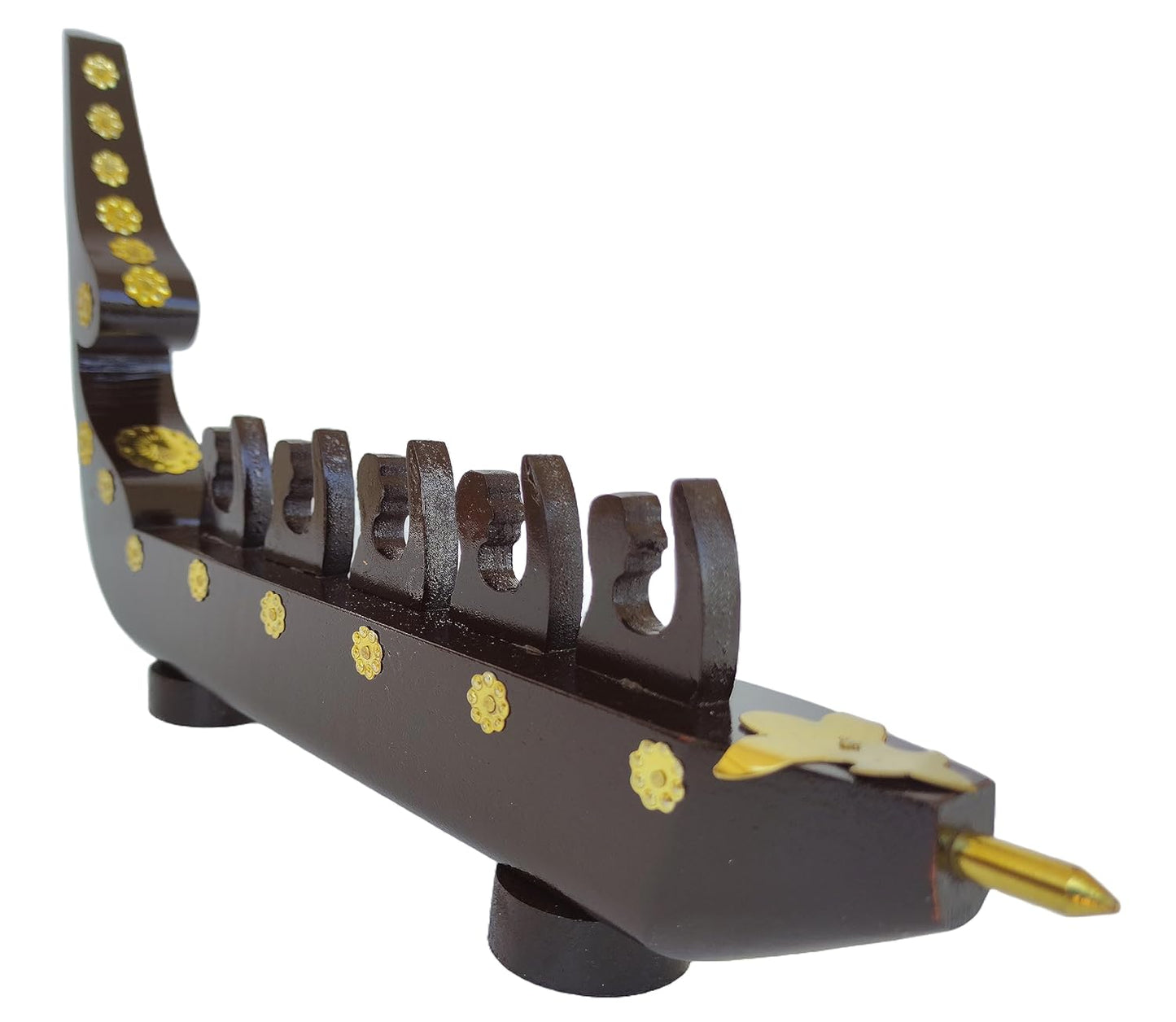 Chundan Vallom (Traditional Snake Boat with Five Oarsmen) Miniature from Kerala, Made in Mahogany Wood