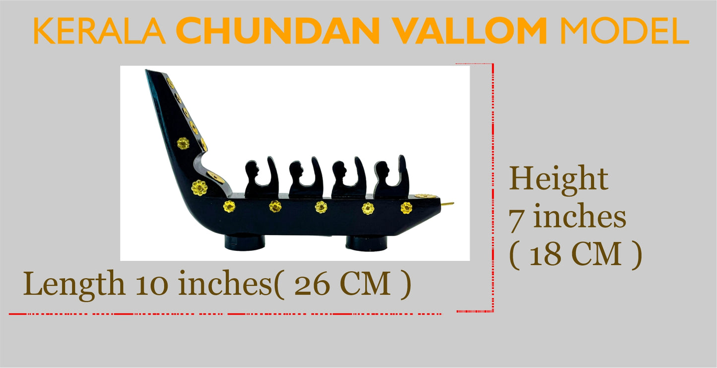 Traditional Chundan Vallom (Snake Boat with Four Oarsmen, Made from Mahogany) Miniature from Kerala for Home Décor